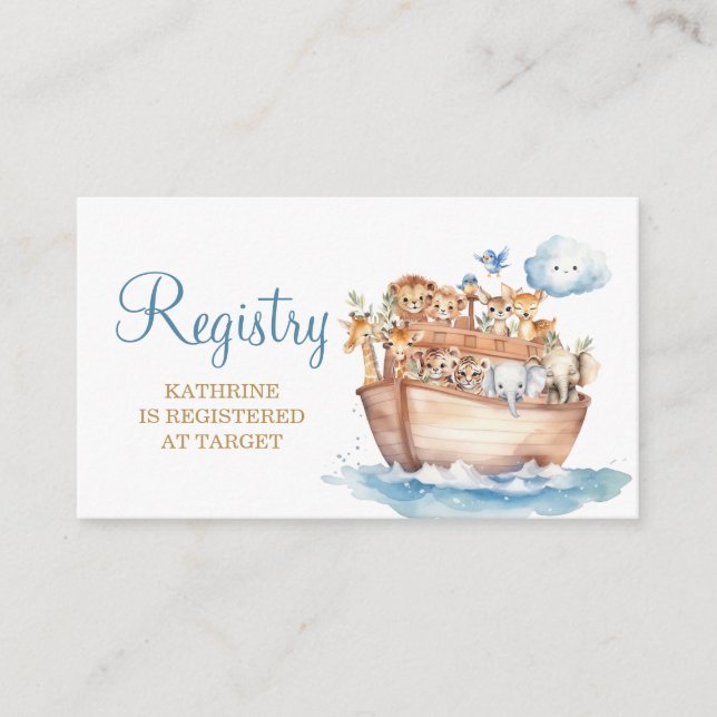 Cartão De Informações Cute Boy Noah's Ark Animal Chá de fraldas Registry (Frente)