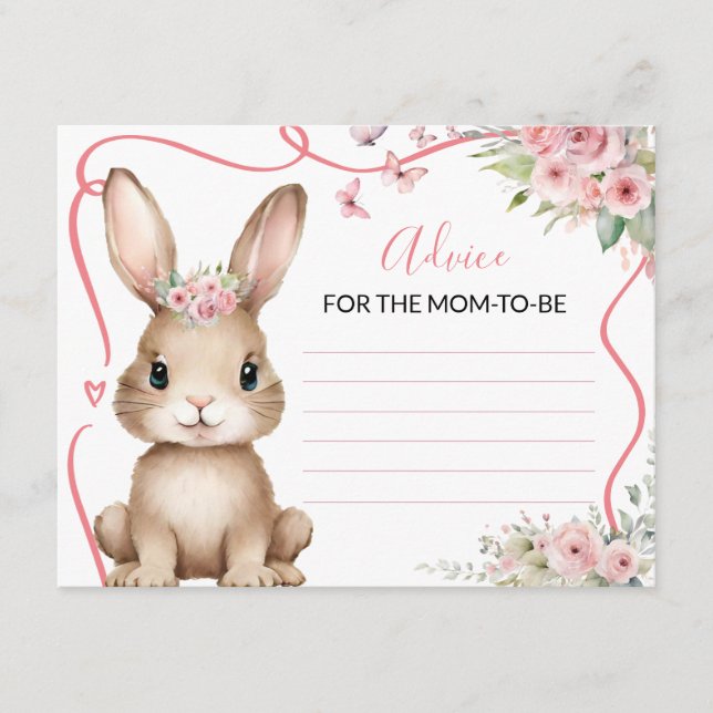 Cartão De Informações Cute Bunny Baby Shower Girl Advice For Mommy (Frente)