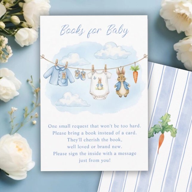 Cartão De Informações Cute Bunny Clothesline Baby Shower Book Request (Criador carregado)