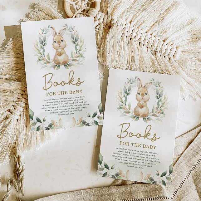 Cartão De Informações Cute Bunny Rabbit Greenery Wreath Livros para Bebê (Criador carregado)