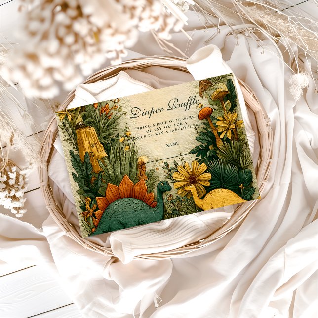 Cartão De Informações Cute Dinosaur Baby Shower Diapper Raffle (Criador carregado)