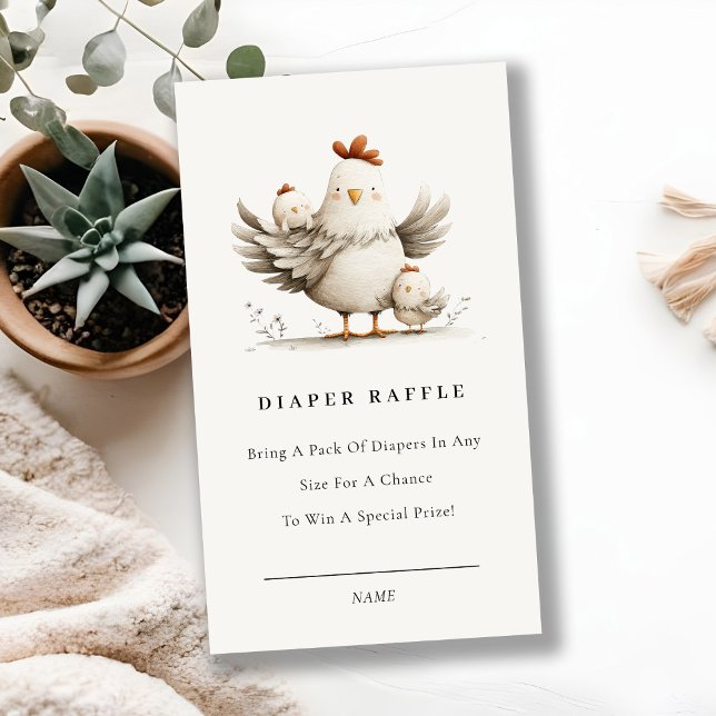 Cartão De Informações Cute Farm Mum Baby Chick Diaper Raffle Baby Shower (Criador carregado)