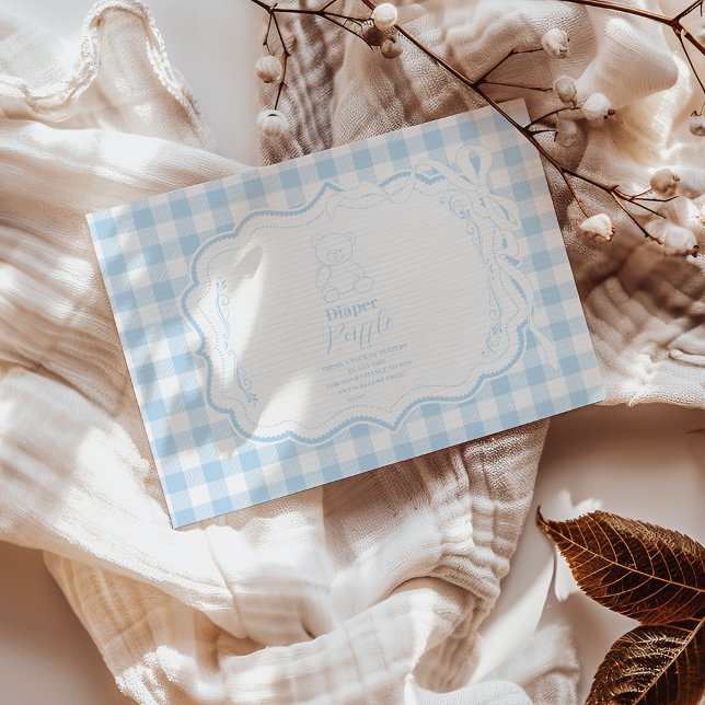 Cartão De Informações Cute Gingham French Teddy Bear Books para Bebê (Criador carregado)