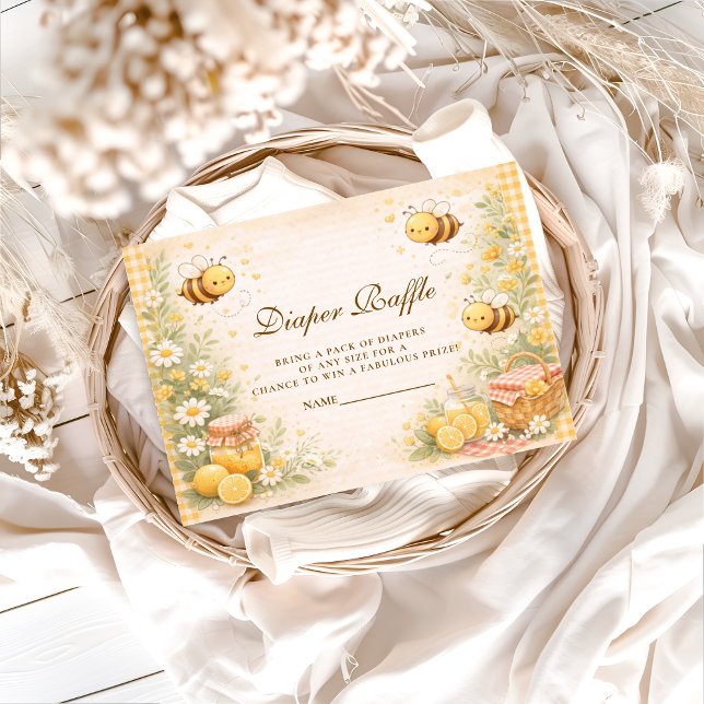 Cartão De Informações Cute Gingham Honey Bee Diapper Raffle (Criador carregado)