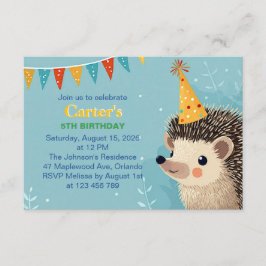 Cartão De Informações Cute Hedgehog Birthday Party Invitation