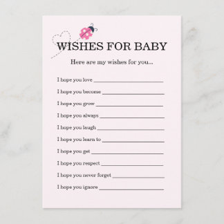 Cartão De Informações Cute Ladybug Pink Girl Baby Shower Wishes For Baby
