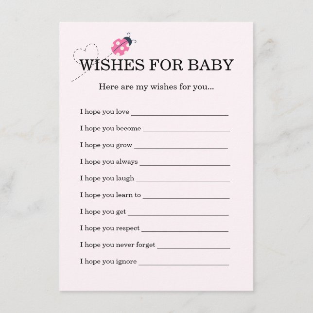 Cartão De Informações Cute Ladybug Pink Girl Baby Shower Wishes For Baby (Frente)