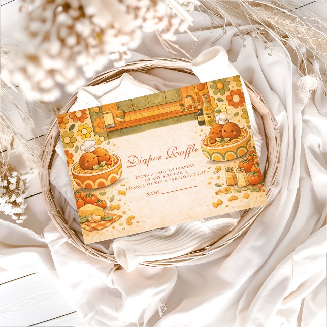 Cartão De Informações Cute Little Meatball Baby Shower Diapper Raffle (Criador carregado)