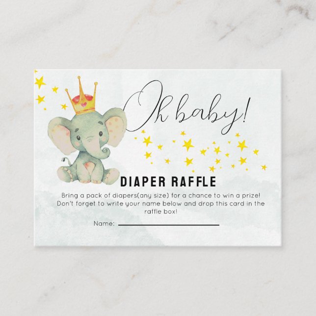 Cartão De Informações Cute OhBaby Chamada de Fraldas de Elefante Neutro  (Frente)