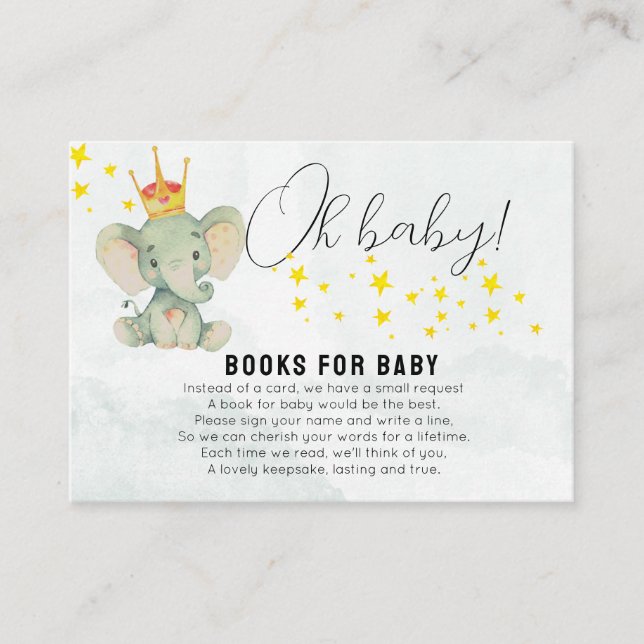Cartão De Informações Cute OhBaby Gender Neutral Elephant Books for Baby (Frente)