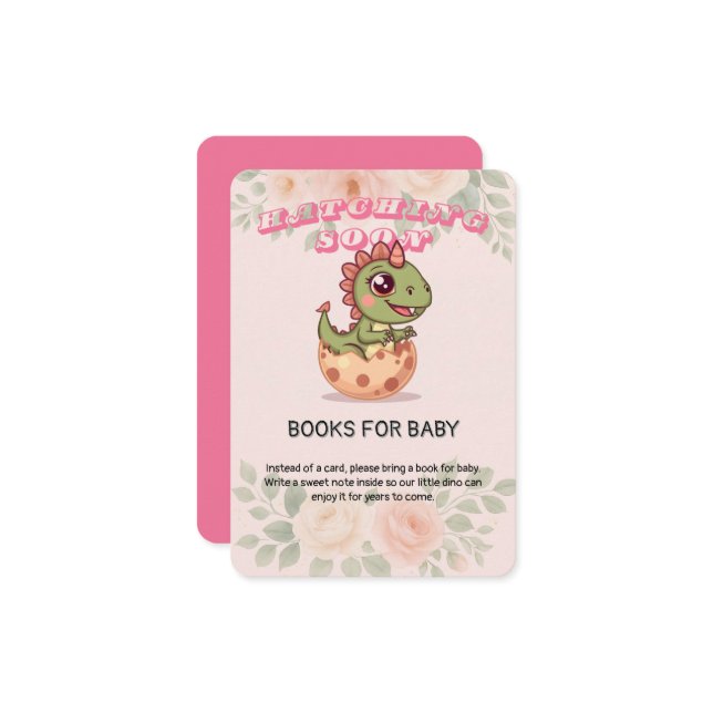 Cartão De Informações Cute Pink Dino Hatching Soon (Frente/Verso In Situ)