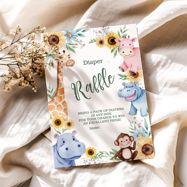 Cartão De Informações Cute Safari Animal Greenery Bebê Sh Raffle Diapper (Criador carregado)