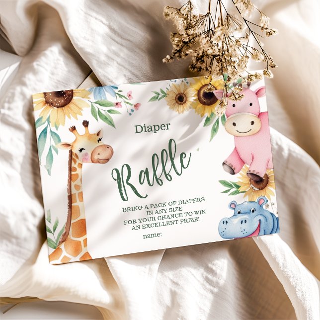 Cartão De Informações Cute Safari Animal Greenery Chá de fraldas (Criador carregado)