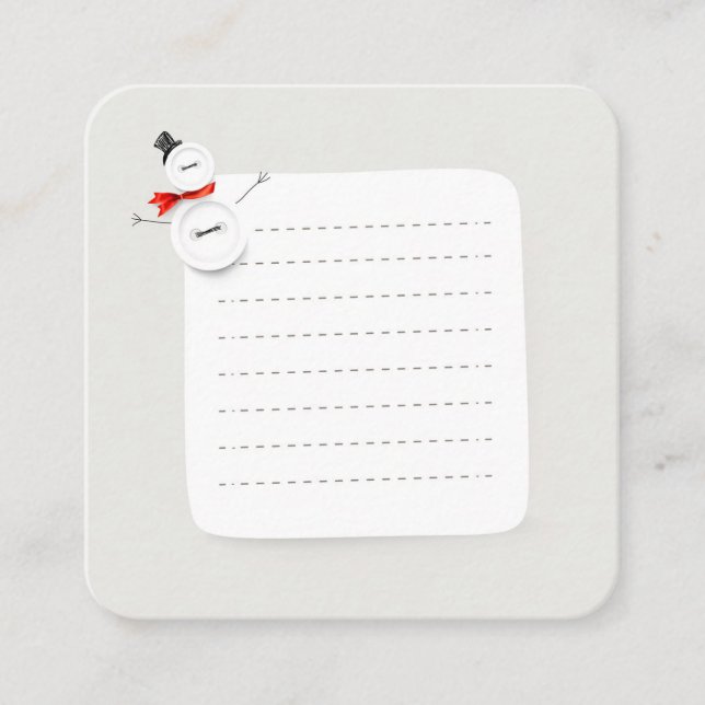 Cartão De Informações Cute Snowman Button Design Holiday Enclosure Card (Frente)