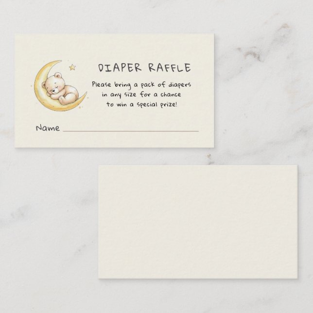 Cartão De Informações Cute Teddy Bear Baby shower Diaper Raffle (Frente/Verso)