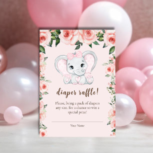 Cartão De Informações Cutie Elephant Rosa Floral Sorteio de Fraldas