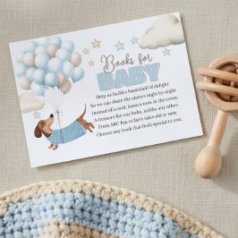 Cartão De Informações Dachshund and Balloons Blue Books for Baby Shower