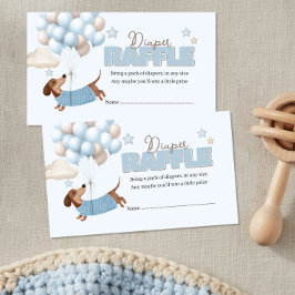 Cartão De Informações Dachshund and Balloons Blue Diaper Raffle