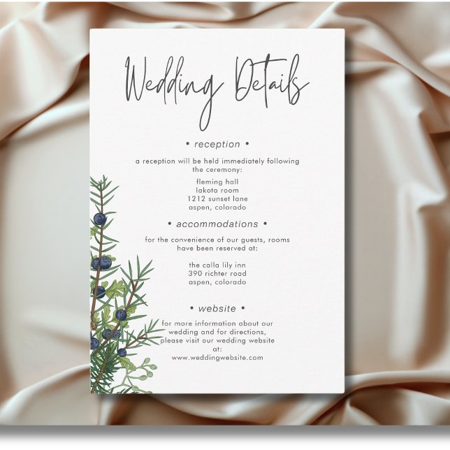 Cartão De Informações Dados Rustic Winter Nature & Pine Wedding (Rustic Winter Nature & Pine Wedding Details Enclosure Card)