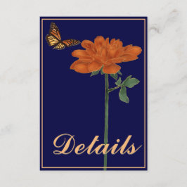 Cartão De Informações Dahlia Borboleta Monarca Detalhes Azul Marinho