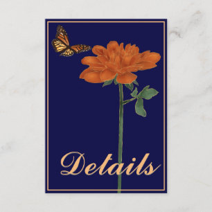 Cartão De Informações Dahlia Borboleta Monarca Detalhes Azul Marinho