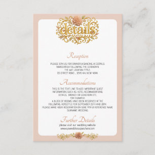 Cartão De Informações Dahlias Elegantes Rosa Script Dourado Casamento