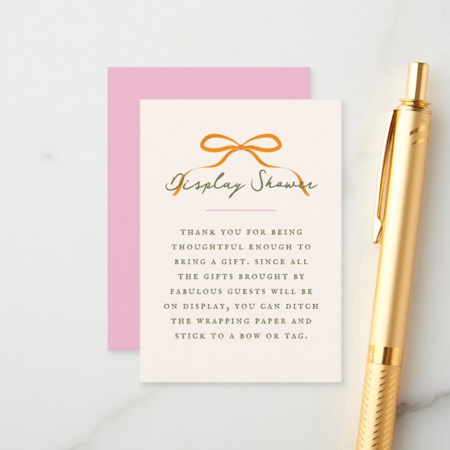 Cartão De Informações Dainty Orange Bow Baby Display Shower (Frente/Verso In Situ)