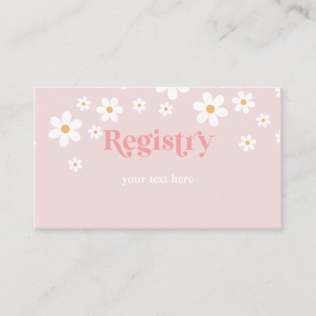Cartão De Informações Daisy Pink Retro Chá de fraldas Registry (Frente)