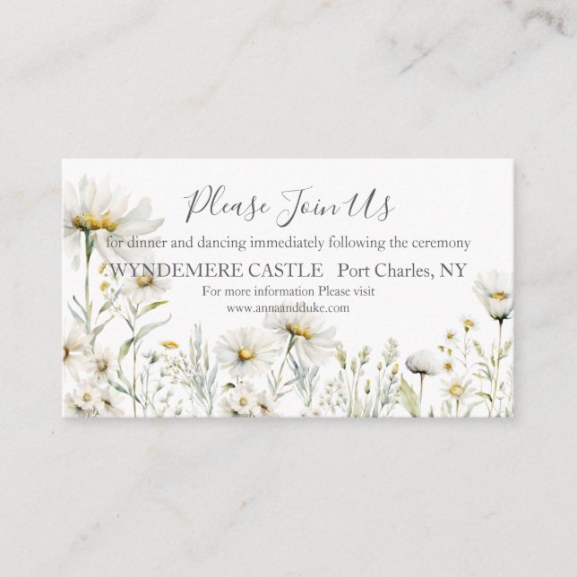 Cartão De Informações Daisy Wildflower Wedding (Frente)