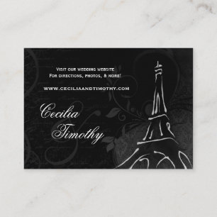Cartão De Informações Damask Parisiense: Site de Casamento Preto e Branc