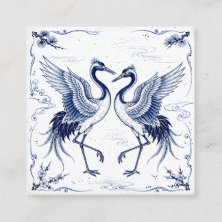 Cartão De Informações Dança de Grou Estilo Imari Japonês Azul e Branco