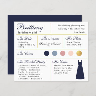 Cartão de Informações de Bridesmaid Dourado Azul m