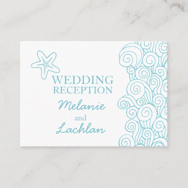 Cartão de informações de casamento branco e azul-m (Frente)