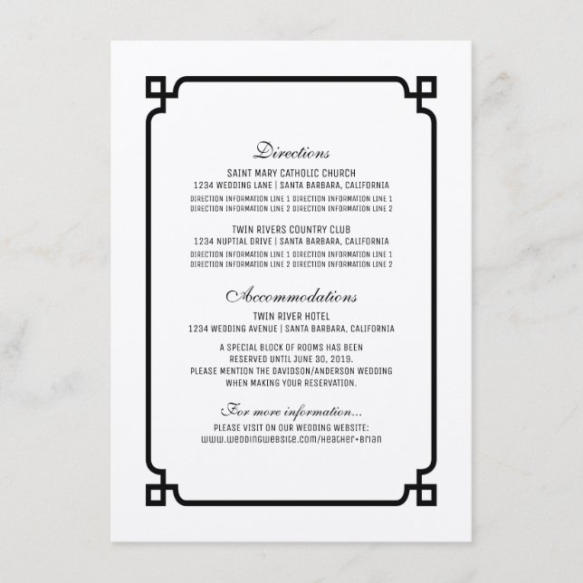 Cartão de Informações de Casamento Chic em Deco Pr (Frente)