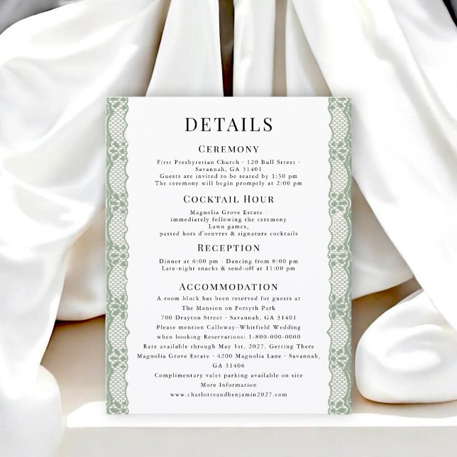 Cartão de Informações de Casamento com Renda de Sa (Criador carregado)