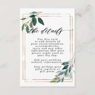 cartão de informações de casamento "verde-ouro fau