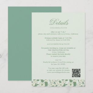 Cartão de Informações de Casamento Verde Sage