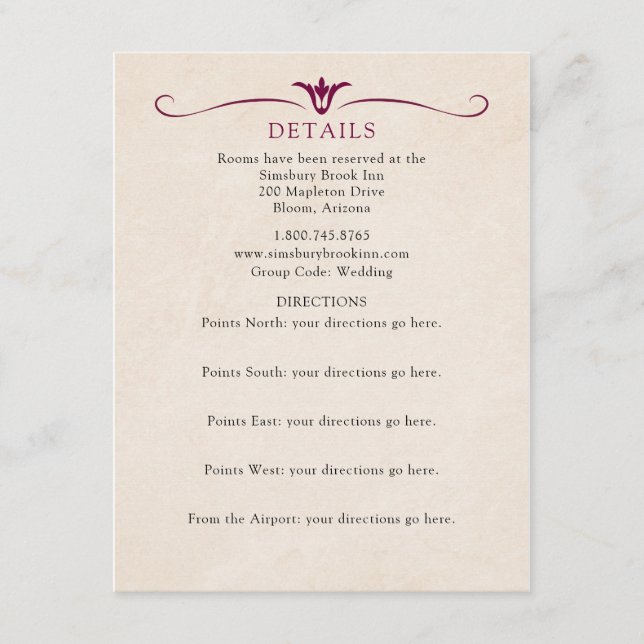 Cartão de Informações de Detalhes de Casamento Bur (Frente)