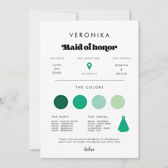 Cartão de informações de Madrinha de casamento do  (Frente)