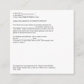 Cartão De Informações Declaração Legal de Afidavit de Identificação