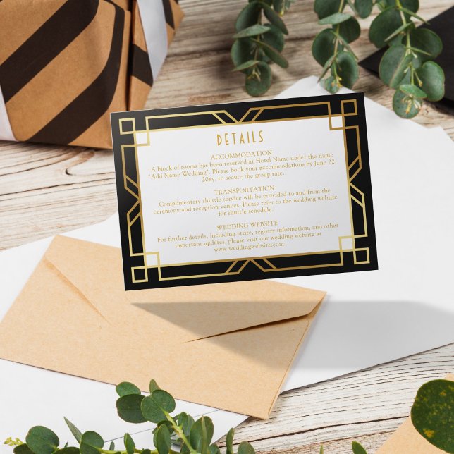 Cartão De Informações Deco de Arte Horizontal Elegante Dourado Preto Clá (Criador carregado)