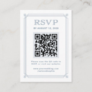 Cartão De Informações Deco Moderno RSVP com Código QR Branco e Azul