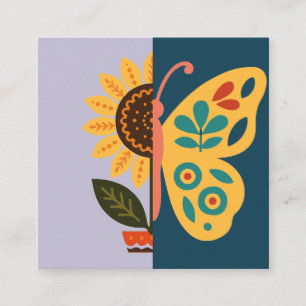 Cartão De Informações Decoração de borboleta colorida com elementos flor