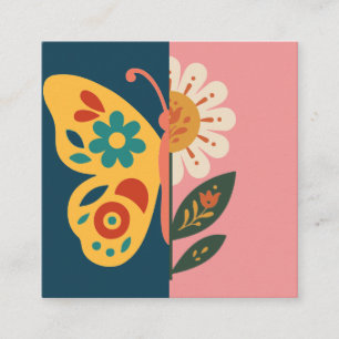 Cartão De Informações Decoração de borboleta colorida com elementos flor