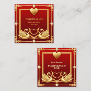 Cartão De Informações Decoração de Casal de Noivos Cisne Dourado Vermelh