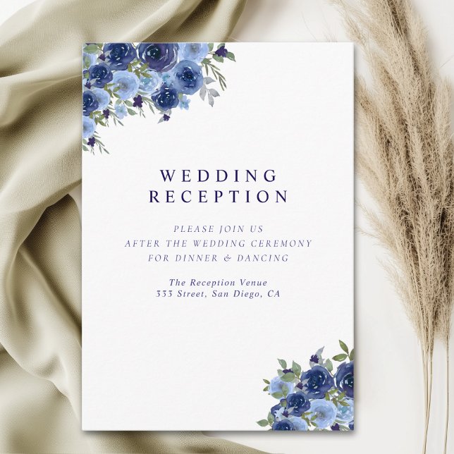 Cartão De Informações Deep Blue Boho Florals – Rustic Wedding (Criador carregado)