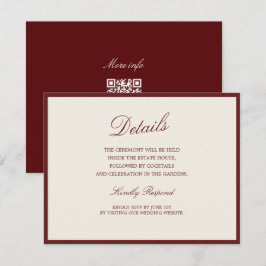 Cartão De Informações Deep Wine Old Money QR Wedding Details Card