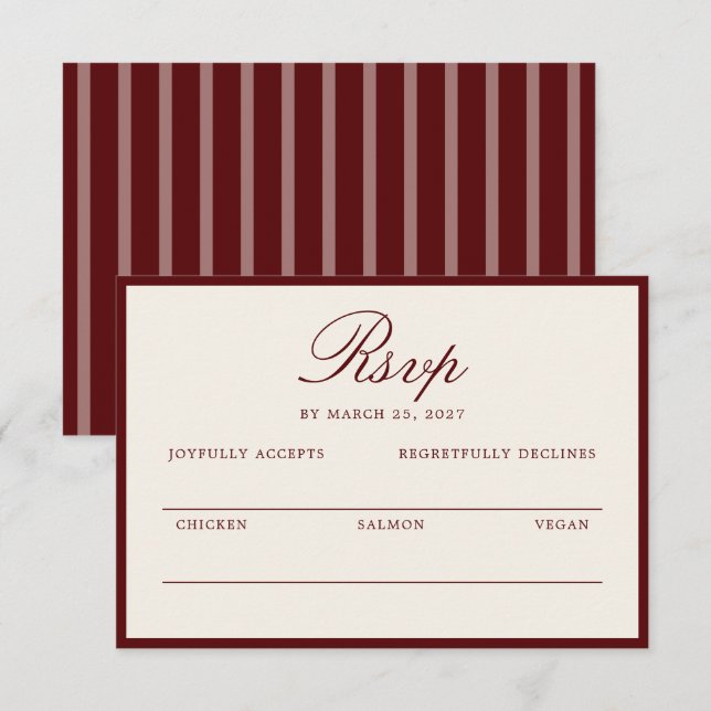 Cartão De Informações Deep Wine Old Money Wedding RSVP Card (Frente/Verso)