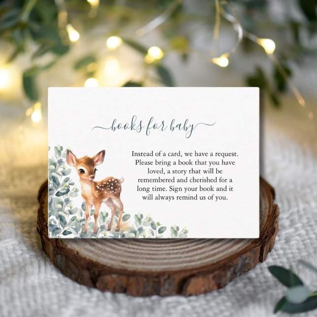Cartão De Informações "Deer Eucalyptus Greenery Livros Para Bebê" (Deer Eucalyptus Greenery Books for Baby Enclosure Card Baby Shower)