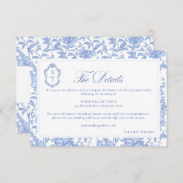Cartão De Informações Delft Blue Floral Chinoiserie Monogram Wedding